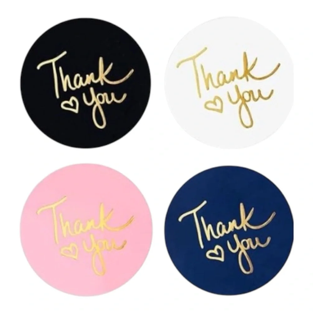 500 Thank You Sticker Roll - Pink, Black, Blue, White
